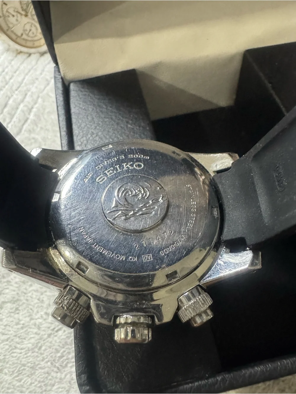 #190 Seiko Black and Silver Solar Chronograph Dive Watch